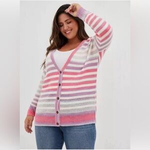 Torrid Pastel Pink Purple Striped Soft Knit Button Up Cardigan Sweater Size 0X